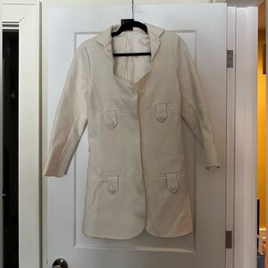 Brazilian Designer Ivory White Coat Dress Sweetheart Necklace Side Seam Buttons